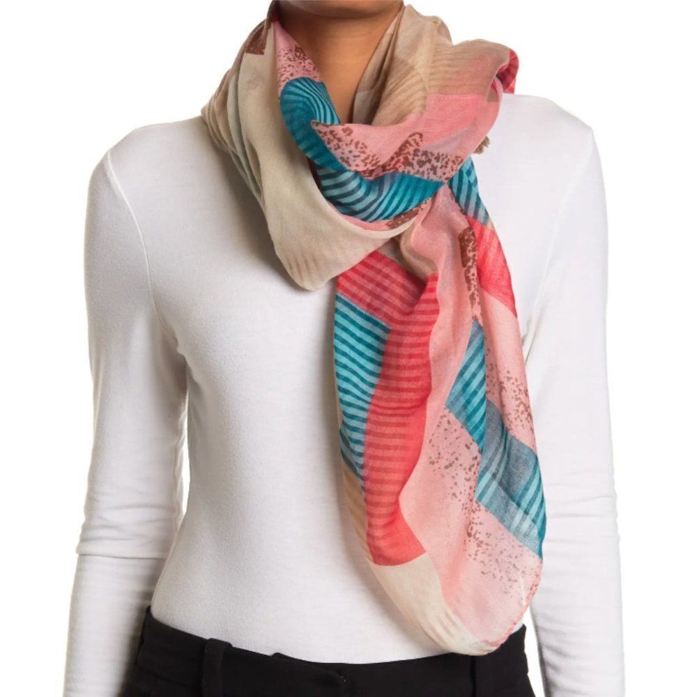 La Fiorentina Scarf Colorblock Tassel Trim Beige Casual Lightweight